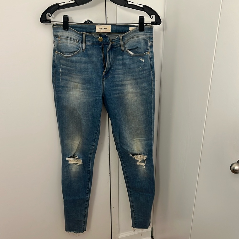Frame Denim - Le High Skinny Distressed Jeans with Raw Edges (Size 27)